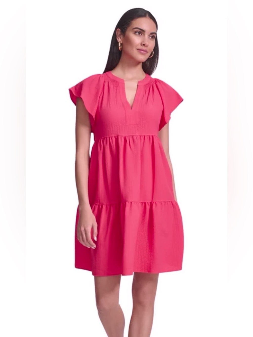 NWT Calvin Klein Pink Flutter Sleeve Tiered Mini Dress Size 10